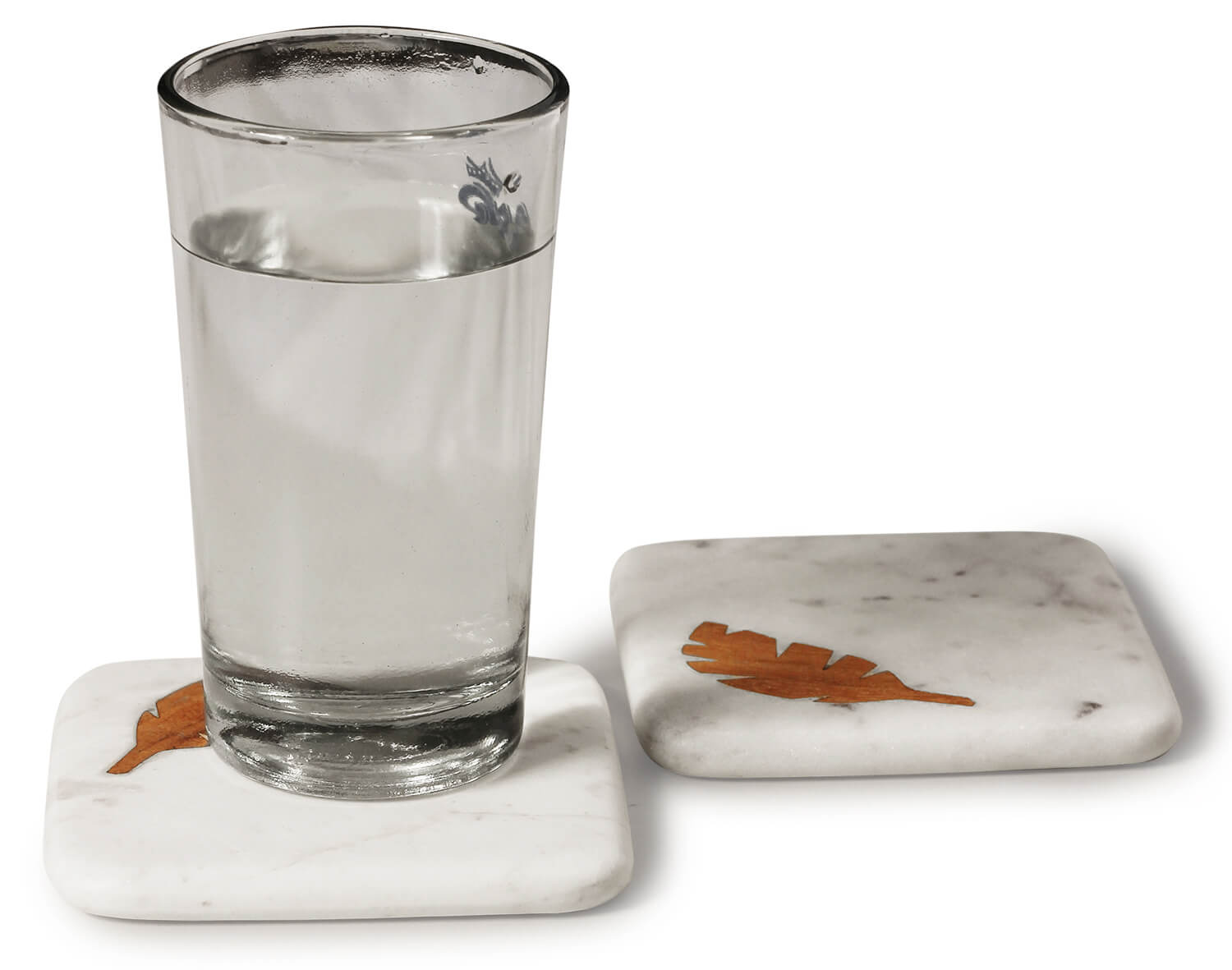 ArtistryBazaar Marble Coasters  Coasters for Dining Table Glass Coffee Mugs Wooden Leaf Design Coasters  Hot Pot Round Coaster Marble with Acacia Wood